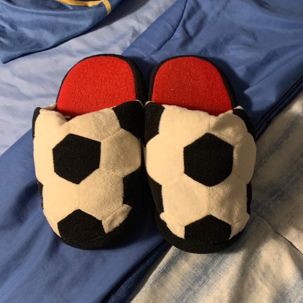 Old Navy Soccer Ball Slippers with Red Interior